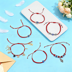 6 pz 6 stili mano di Hamsa e malocchio perline di vetro e resina e lega e ottone braccialetti di perline intrecciate e braccialetti con ciondoli per donne&nbsp;BJEW-GA00009