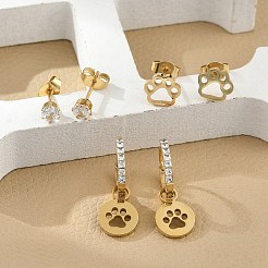 Комплекты серег с отпечатками лап из нержавеющей стали 304 со стразами EJEW-Z098-24G