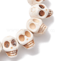 Halloween-Stretcharmbänder mit Totenkopf-Perlen aus synthetischem Magnesit für Frauen&nbsp;BJEW-JB10521