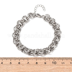 Gehämmertes Doppelring-Gliederarmband aus Edelstahl 304 für Damen&nbsp;BJEW-G780-06P-01