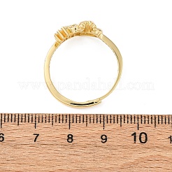 真鍮マイクロパヴェキュービックジルコニア調節可能な女性用指輪  王冠とハート  18KGP本金メッキ  14mm  内径：18mm&nbsp;RJEW-M099-02G