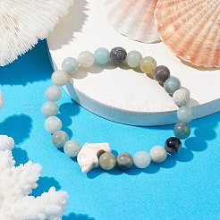 Perles de dauphin turquoise synthétiques avec bracelets extensibles en perles d'amazonite à fleurs naturelles&nbsp;BJEW-JB10213-01