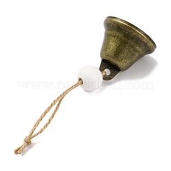 鉄の鐘の吊り飾り  家のドアの壁の装飾用の木製の丸いビーズとジュートコード  ホワイト  120mm&nbsp;HJEW-JM02438