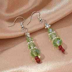 Рождественские стеклянные бусины болтаются серьги X-EJEW-JE01624