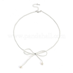 Ожерелья с подвеской в виде банта из жемчужной смолы для женщин NJEW-K386-02B-P