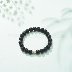 Эластичный браслет из натуральной лавы и горного хрусталя BJEW-JB08574