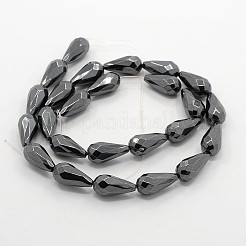 Grado a fili di perline a goccia sfaccettate in ematite sintetica non magnetica&nbsp;G-M045-16x8mm-05