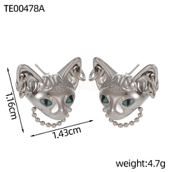 Orecchini a perno in ottone con acciaio inossidabile e smalto blu cadetto&nbsp;KK-OY001-43G