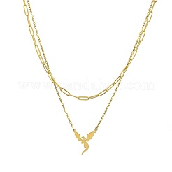 Двухслойные ожерелья с подвеской в виде дракона из нержавеющей стали 304 для женщин и мужчин FS-WG343CC-01