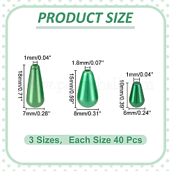 120個、3つのスタイルのABSプラスチック模造真珠  ティアドロップ  グリーン  10~18x6~8mm  穴：1~1.8mm  40個/スタイル&nbsp;CCB-WR0001-02