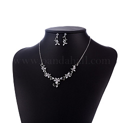 Комплекты серег и ожерелий из латуни с микропаве из прозрачных кубических цирконий FS-WG00B63-01