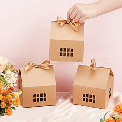 Складная подарочная коробка из крафт-бумаги в форме домика с полым окном и лентой&nbsp;AJEW-WH0166-88A