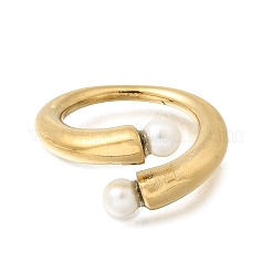 Bagues manchettes ouvertes en acier inoxydable 304 avec imitation perle pour femmes&nbsp;RJEW-Z144-01G-03