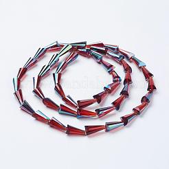 電気メッキガラスビーズ  虹メッキ  多面カット  コーン  暗赤色  16x8mm  穴：1mm&nbsp;EGLA-E001-05