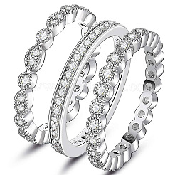3個 3スタイル 真鍮 マイクロパヴェ クリア キュービックジルコニア 指輪 女性用  プラチナ  usサイズ9（18.9mm）&nbsp;FS-WG3CB6F-06