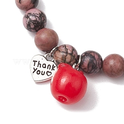 Fête des enseignants merci bracelets extensibles en rhodonite naturelle ronde de 8 mm&nbsp;BJEW-JB10432-01
