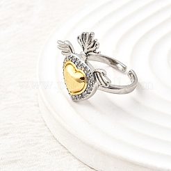 Манжеты из латуни с микро паве кубический цирконий для женщин RJEW-F184-01B-GP