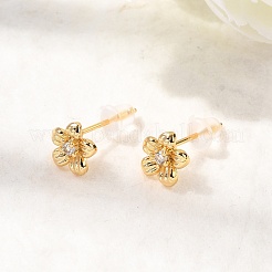 Серьги-гвоздики в форме цветка с микропаве из прозрачных кубических цирконий из латуни EJEW-C158-17B-G