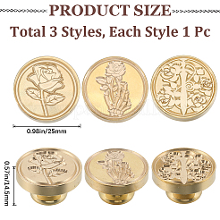 3 шт. 3 стиля позолоченная восковая печать латунная головка штампа AJEW-CP0007-52B