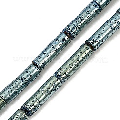 電気メッキされた天然溶岩岩ビーズ連売り  コラム  メッキグリーン  13x4mm  穴：1mm  約31個/連  15.35''~15.75''（39センチメートル）&nbsp;G-K388-03B-06