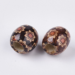 Perles de gros trous en bois naturel imprimé&nbsp;WOOD-R251-01B-LF