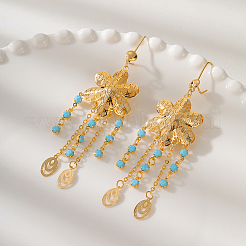 Элегантные серьги-кольца из латунного цветка с овальной кисточкой PF9976-2