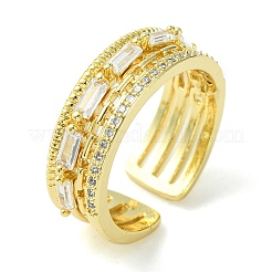 Прямоугольное открытое кольцо-манжета из прозрачного кубического циркония&nbsp;RJEW-K243-03G