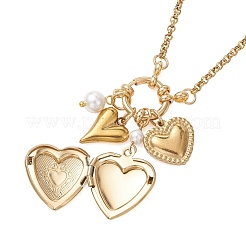 Colliers pendentifs médaillon en acier inoxydable en forme de cœur avec perle de coquillage pour femmes&nbsp;NJEW-JN05954