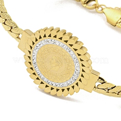 304 нержавеющая сталь микропаве прозрачные кубические цирконии плоские круглые звенья браслеты для женщин&nbsp;BJEW-Q339-01B