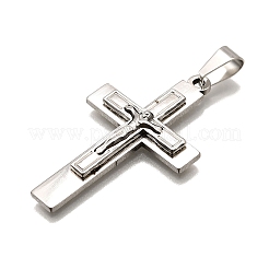 304ステンレスペンダント  十字架クロスチャーム  変色防止  ステンレス鋼色  45x27x4mm  穴：4x9mm&nbsp;STAS-B086-01P-01