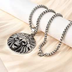 Ожерелья с подвеской в виде черепа индейца из нержавеющей стали 304 для женщин и мужчин NJEW-Z076-03AS