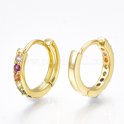 Boucles d'oreilles créoles en laiton zircon cubique micro pavé&nbsp;EJEW-S201-40G