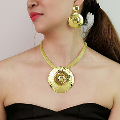 Комплекты из плоских круглых ожерелий с подвесками и серег-гвоздиков из сплава FS-WG27598-01