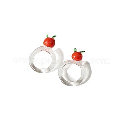女性向けの手作りランプワークフルーツ指輪  柿  レッドオレンジ  17mm&nbsp;WGA7362-01