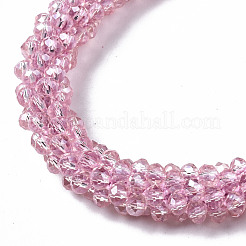 ファセット透明ガラスビーズストレッチブレスレット  虹メッキ  ロンデル  パールピンク  内径：2インチ（5cm）&nbsp;X-BJEW-S144-002C-05