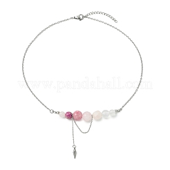 Colliers pour femmes composés d'un pendentif rond à perles dégradées en quartz rose naturel&nbsp;NJEW-TA00242-04