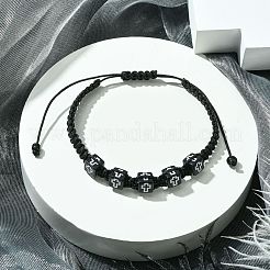 Браслеты-кубики с крестообразным плетением из акриловых бусин BJEW-JB09712