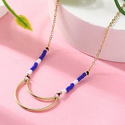 Ожерелья с подвесками из нержавеющей стали 304 и синих стеклянных бусин для женщин NJEW-A045-26A-G