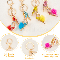 4 шт. 4 цвета меховой шарик туфли на высоком каблуке со стразами подвеска брелок&nbsp;KEYC-GA0001-28