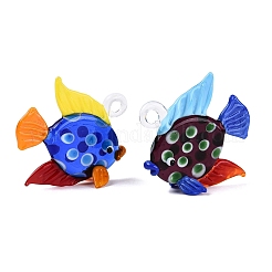 手作りランプワークペンダント  水玉模様のチャームが付いた魚  ミックスカラー  46~53x49~53x20~23mm  穴：5~6mm&nbsp;LA-N048-09