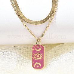 304 нержавеющая сталь эмаль глаз луна кулон двухслойные ожерелья для женщин STAS-Z105-03G