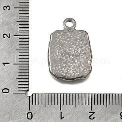 304ステンレスペンダント  花のチャームが付いたハンマー仕上げの長方形  ステンレス鋼色  22x15x2.5mm  穴：3mm&nbsp;SA-CBA7C25-02C-P