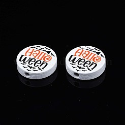 Бусины из натурального дерева с принтом на Хэллоуин WOOD-T021-79