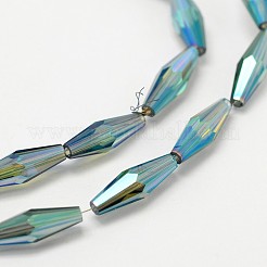 ファセット米電気メッキガラスビーズ連売り  虹メッキ  ダークシアン  13x4mm  穴：1mm  約60個/連  29.9インチ&nbsp;EGLA-F103-06A
