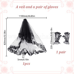 Комплект из полиэстеровой сетчатой фаты и кружевных перчаток AJEW-HY0001-98
