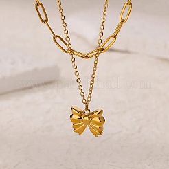 Ожерелья с подвесками-бантиками из нержавеющей стали 304 NJEW-L182-001G-06