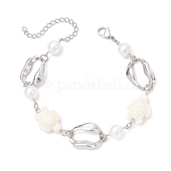 Женские браслеты с овальными звеньями из нержавеющей стали 304 и синтетической бирюзой&nbsp;BJEW-JB12173-01