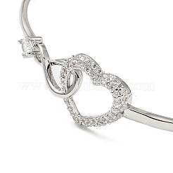 Bracciale rigido a cuore infinito in ottone con zirconi trasparenti con catene di sicurezza&nbsp;BJEW-L683-02P
