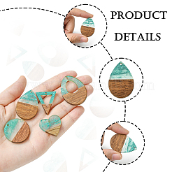 16 pièces 8 styles pendentifs en résine transparente et bois de noyer&nbsp;RESI-FS0001-76