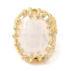 Овальное открытое кольцо-манжета с натуральным жемчугом RJEW-M150-03G